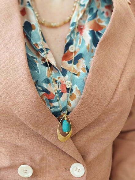 collier en laiton doré et turquoise, collection origine, pour femme