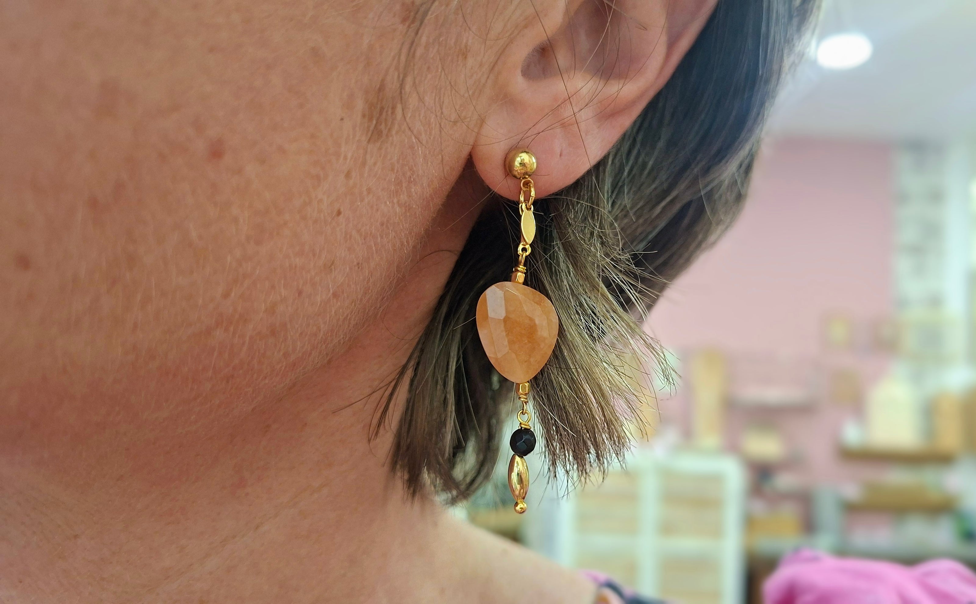 Boucles d'oreilles QUIÉTUDE doré - cornaline- oeil de taureau
