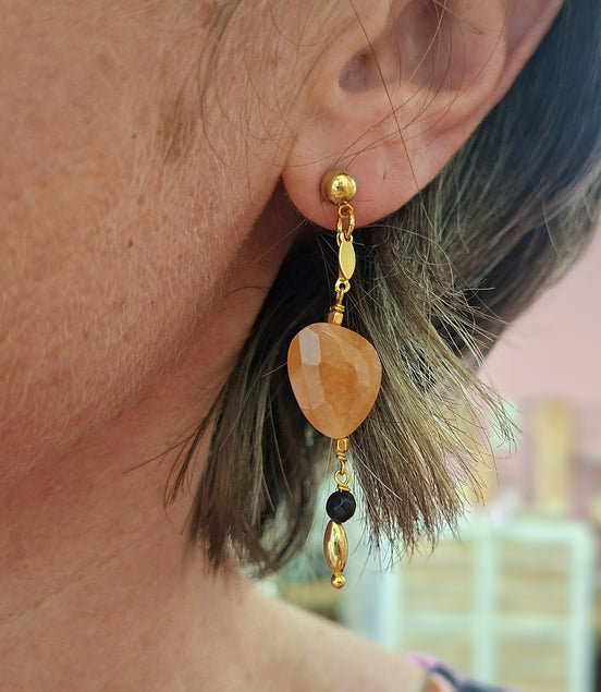Boucles d'oreilles QUIÉTUDE doré - cornaline- oeil de taureau