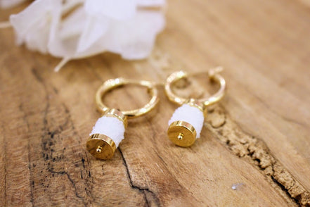 Boucles d'oreilles  SILENCE créoles et cristal de roche brut.