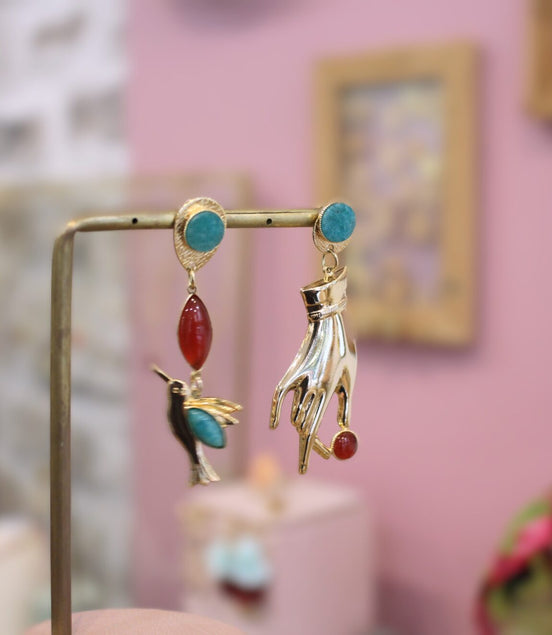 Idée cadeau Boucles d'oreilles asymétriques féminine