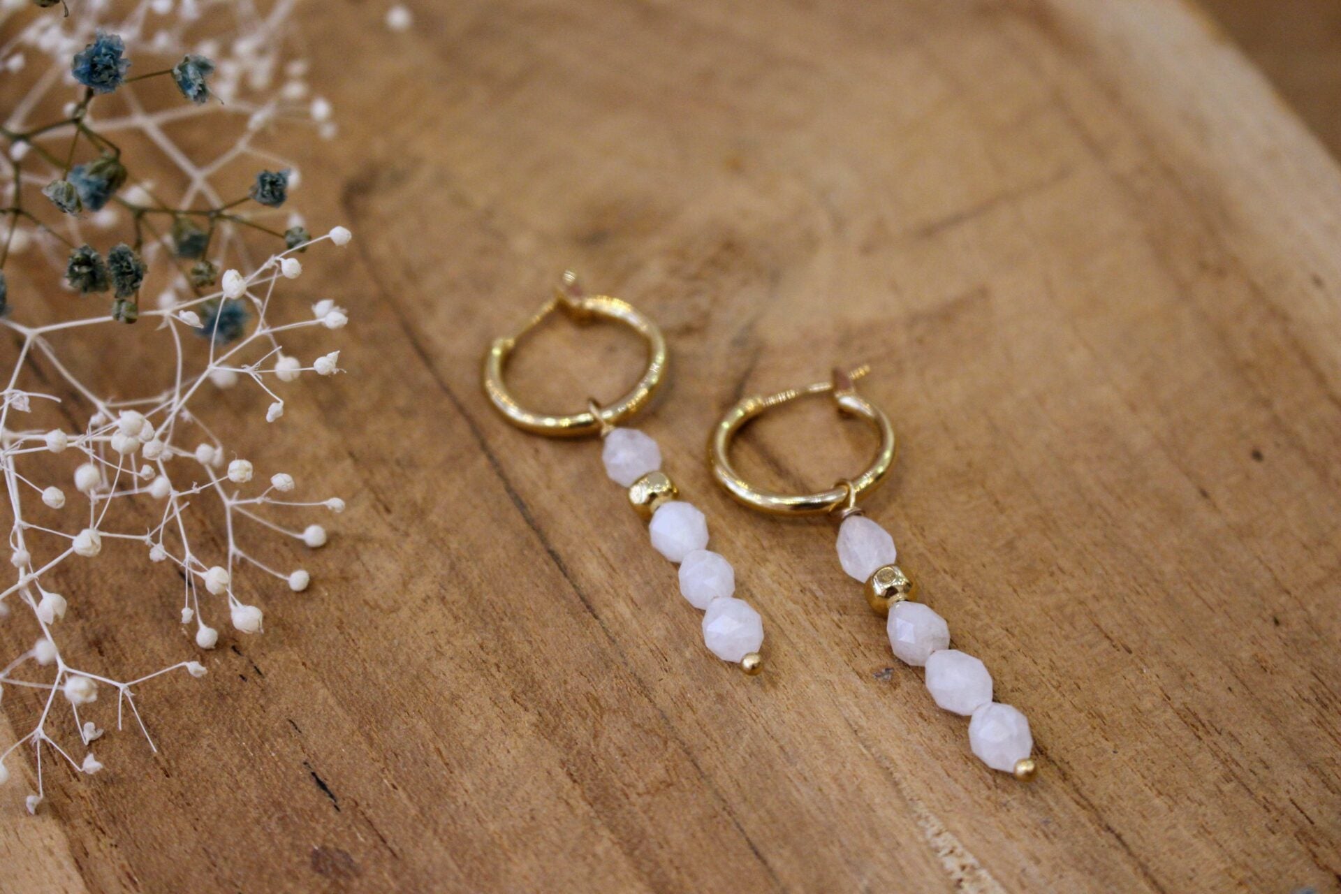 bijou femme Boucles d'oreilles doré pierre de lune
