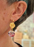 Boucles d'oreilles doré fleurs et céramique rose