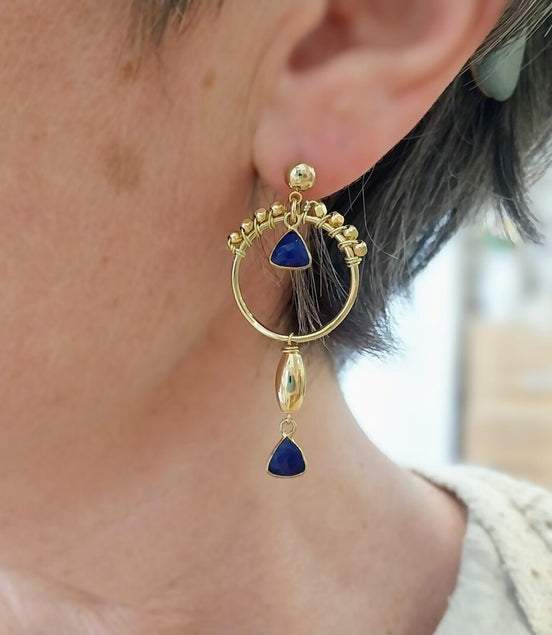 Idée cadeau bijou femme Boucles d'oreilles dorées lapis lazuli