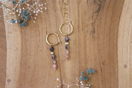 bijou femme Boucles d'oreilles dorées pendantes pierre de lune pêche