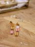 Boucles d'oreilles en laiton ddoré or fin 24 carats pierre de lave et pierres naturelles citrine et quartz rose bijoux de créateur