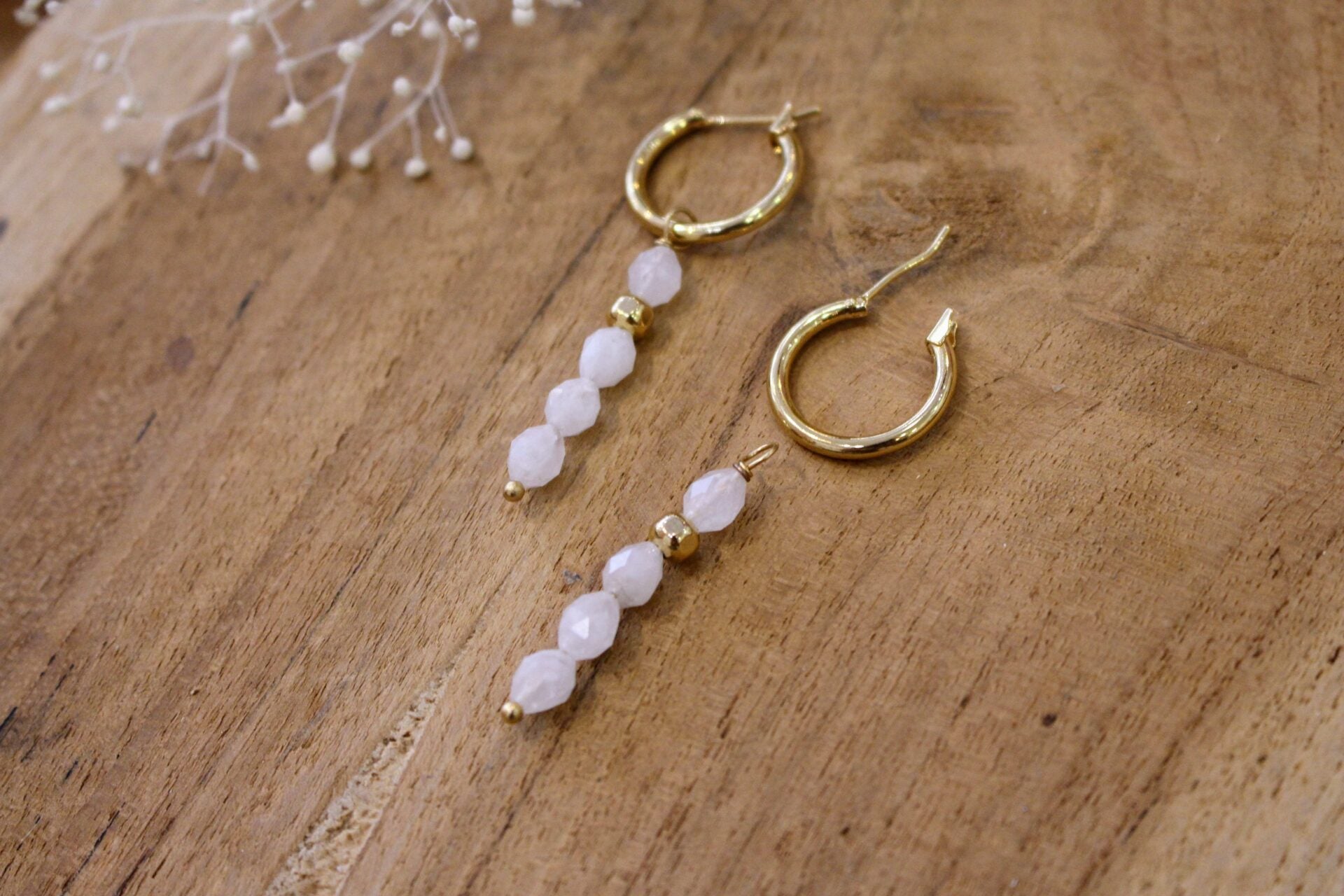 bijou femme boucles d'oreilles doré perles de pierre de lune