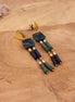 Boucles d'oreilles longues laiton doré à l'or fin 24 carats et pierre naturelle et pierre de lave verte
