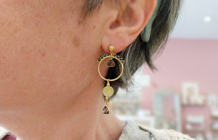 Idée cadeau bijou femme Boucles d'oreilles longues quartz fumé