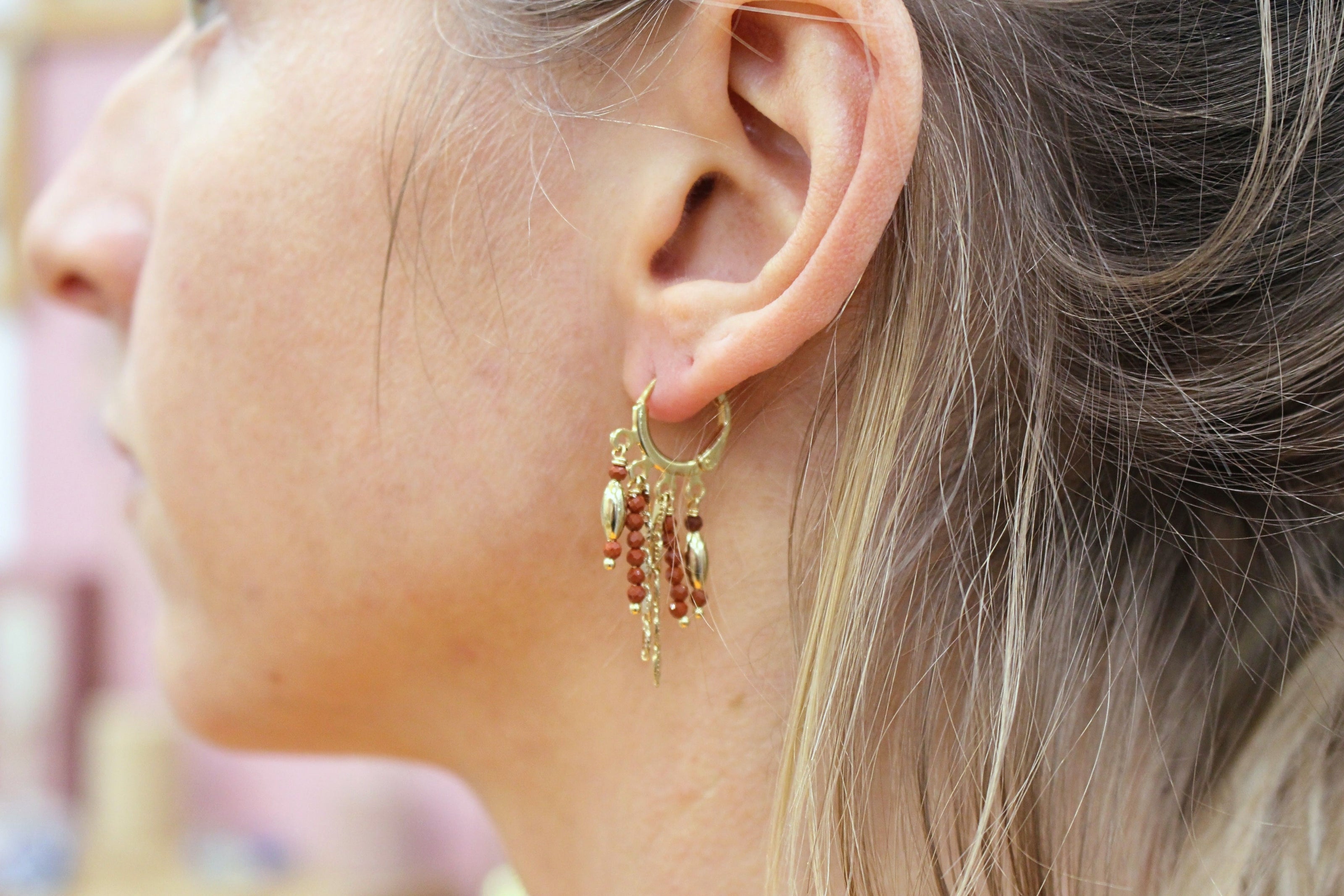 Boucles d'oreilles créoles RANI jaspe rouge