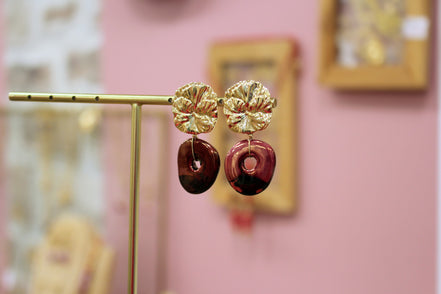 Boucles d'oreilles EDEN doré rouge