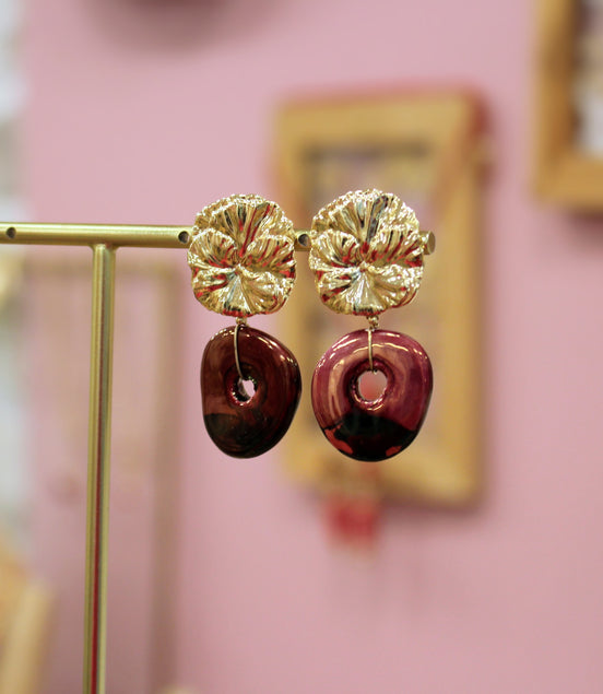 Boucles d'oreilles EDEN doré rouge