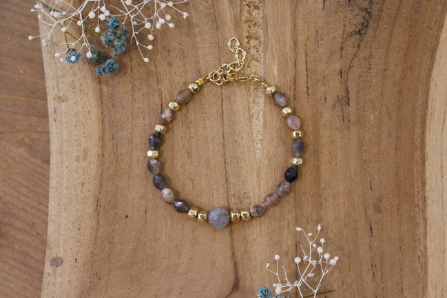 bijou femme Bracelet doré pierre de lune pêche