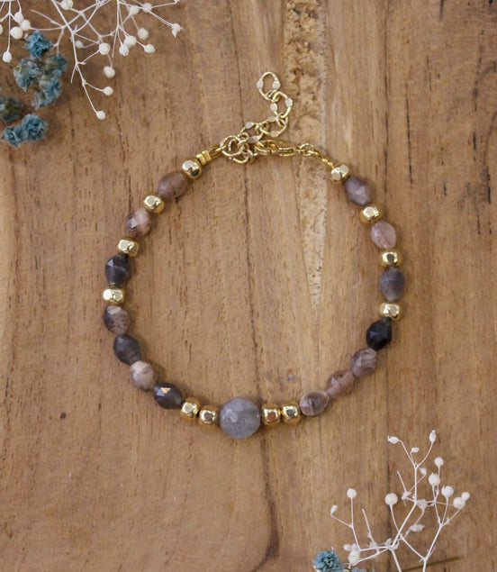 bijou femme Bracelet doré pierre de lune pêche