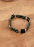 Bracelet élastique laiton doré à l'or fin 24 carats pierre naturelle et pierre de lave vert kaki idée cadeau bijou femme