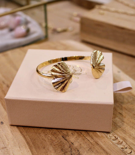 Idée cadeau bijou femme bracelet jonc doré gingko bijou mariage mariée invitée