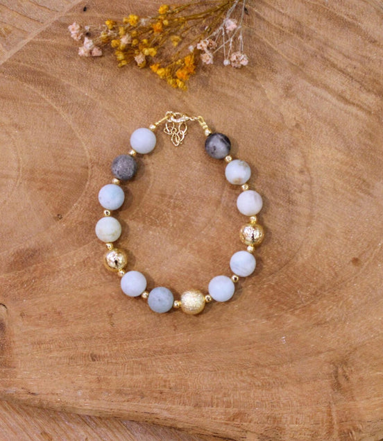 Idée cadeau bijou doré femme Bracelet perles amazonite dépolie
