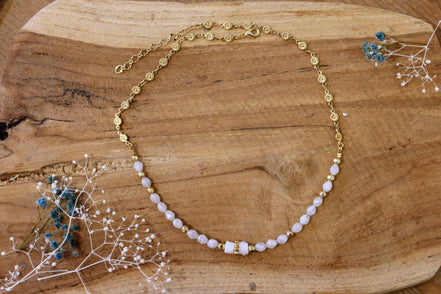 bijou femme Collier CIRCE perles pierre de lune et cristal de roche