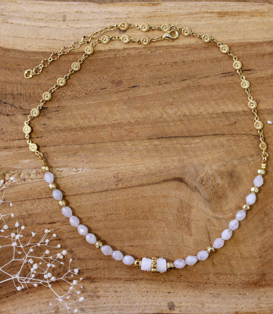 bijou femme Collier CIRCE perles pierre de lune et cristal de roche