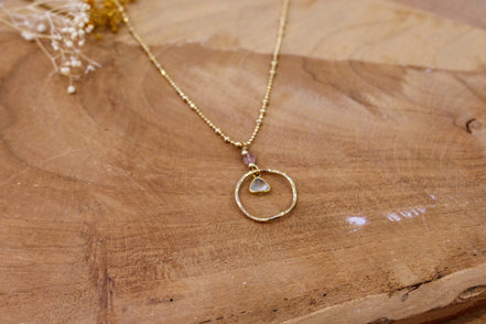 Idée cadeau bijou femme Collier doré femme anneau quartz fraise et phrénite