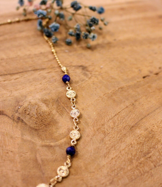 Idée cadeau bijou femme Collier doré femme pierre naturelle lapis lazuli