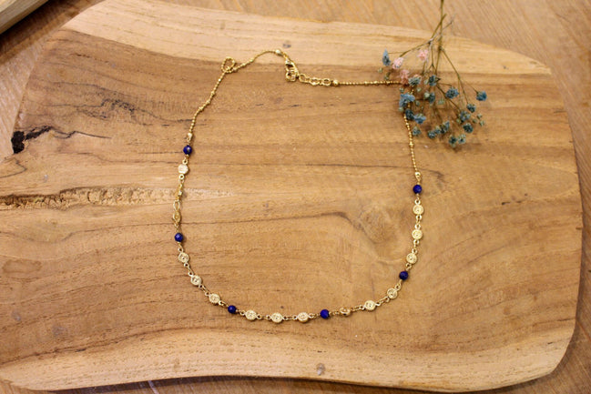 Idée cadeau bijou femme Collier doré printemps lapis lazuli