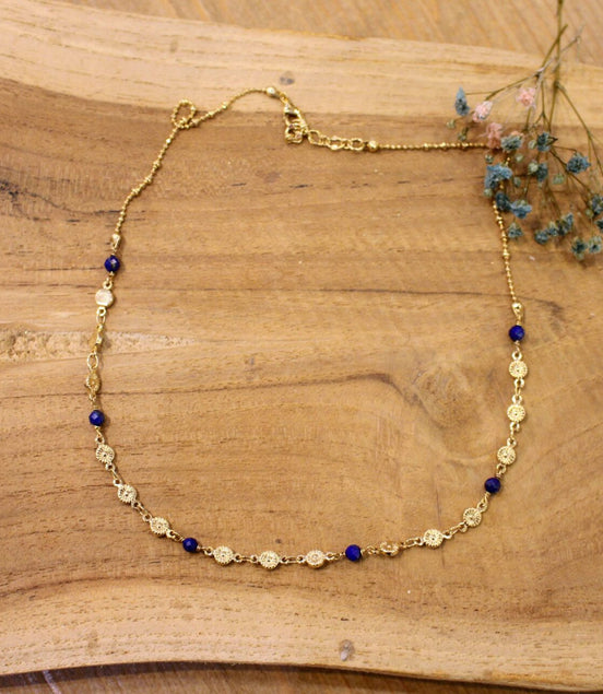 Idée cadeau bijou femme Collier doré printemps lapis lazuli