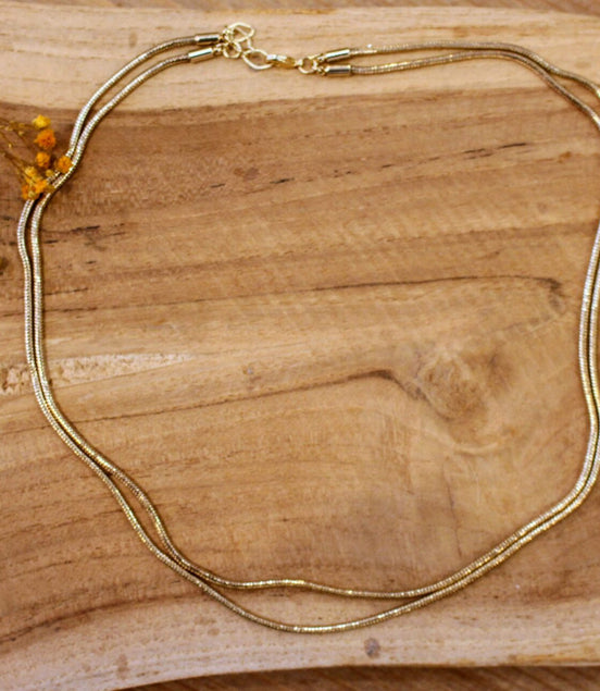 Collier double rang doré chaîne serpent