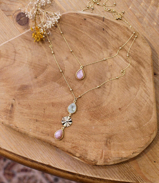 Idée cadeau bijou femme Collier double rang doré rose