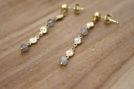 boucles d'oreilles pour femme en laiton doré et labradorite