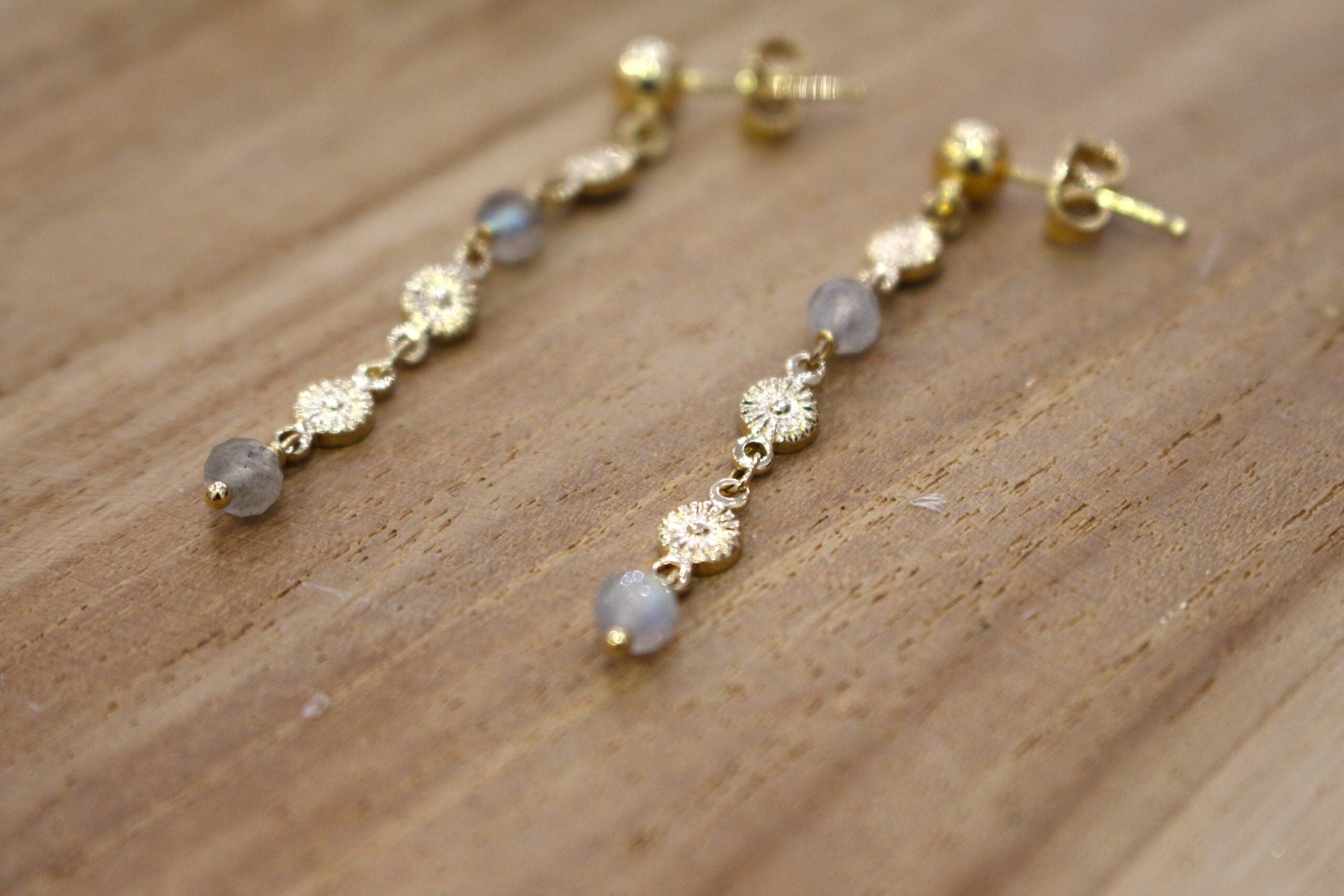 boucles d'oreilles pour femme en laiton doré et labradorite