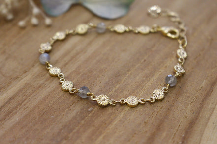 bracelet printemps en laiton doré et perles de labradorite