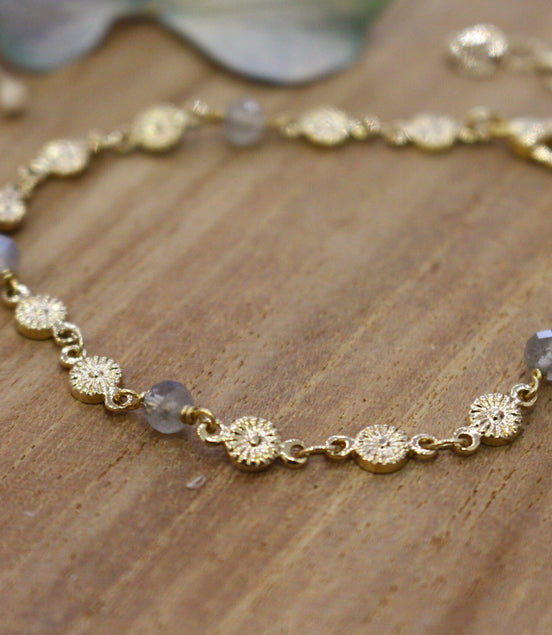bracelet printemps en laiton doré et perles de labradorite
