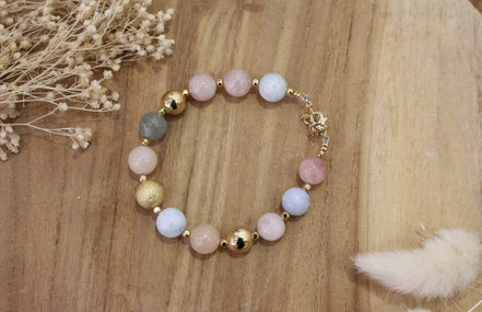 bracelet femme fait-main en France en béryl et morganite et laiton doré