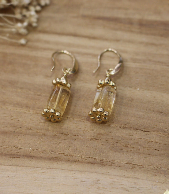 boucles d'oreilles magic en laiton doré et citrine naturelle