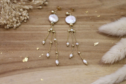 boucles d'oreilles luz en lation doré et perles d'eau douce