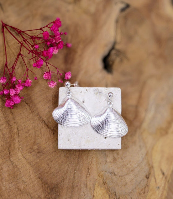 boucles d'oreilles coquillages palourdes argenté