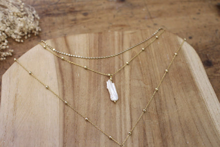 collier de dos pour mariée, en laiton doré et perles d'eau douce