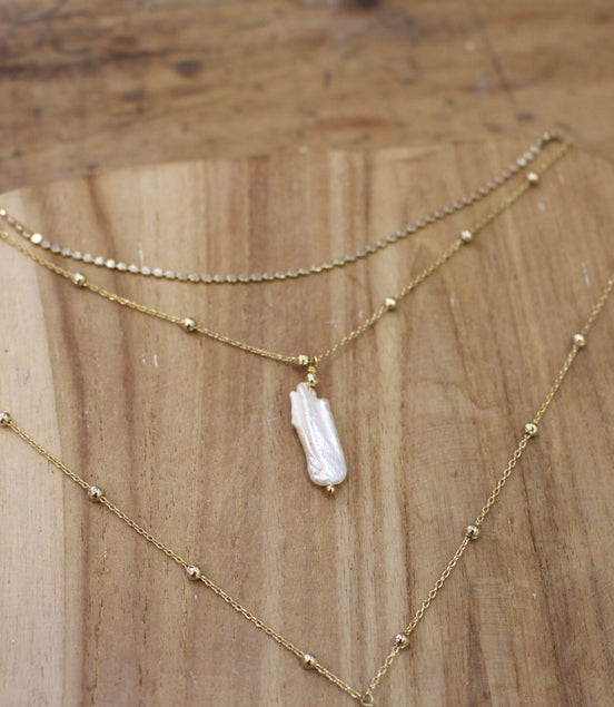 collier de dos pour mariée, en laiton doré et perles d'eau douce