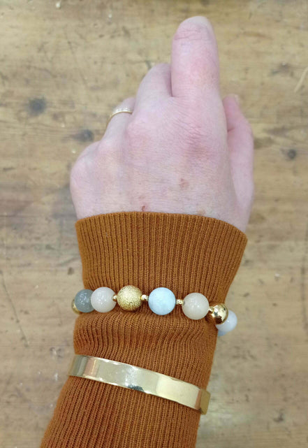 bracelet femme fait-main en France en béryl et morganite et laiton doré