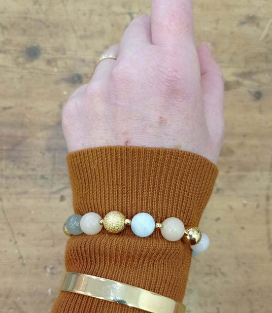 bracelet femme fait-main en France en béryl et morganite et laiton doré
