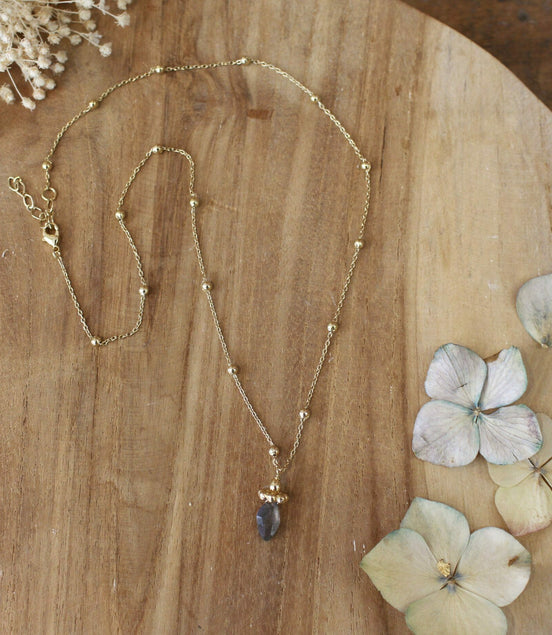 collier pour femme en laiton doré et pendentif en labradorite