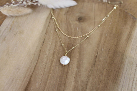 collier de dos pour mariée, double rang avec perle d'eau douce