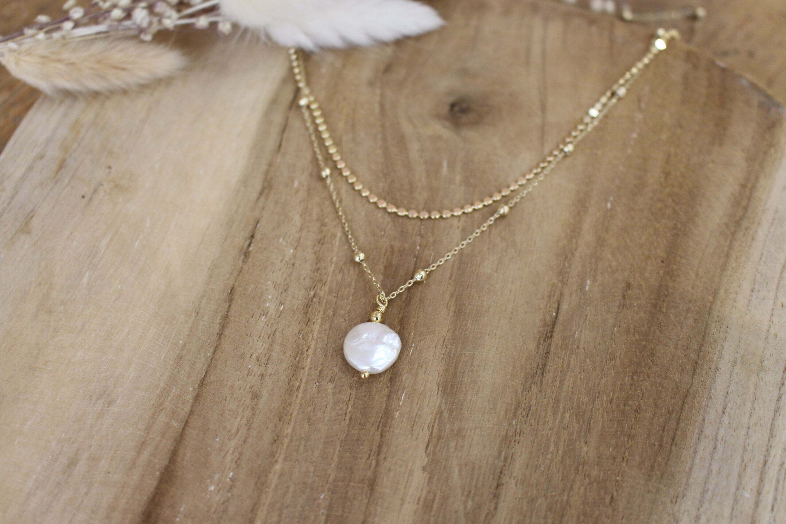 collier de dos pour mariée, double rang avec perle d'eau douce