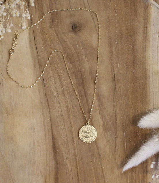 collier signe astrologique en laiton doré à l'or 24 carats, bijou pour femme