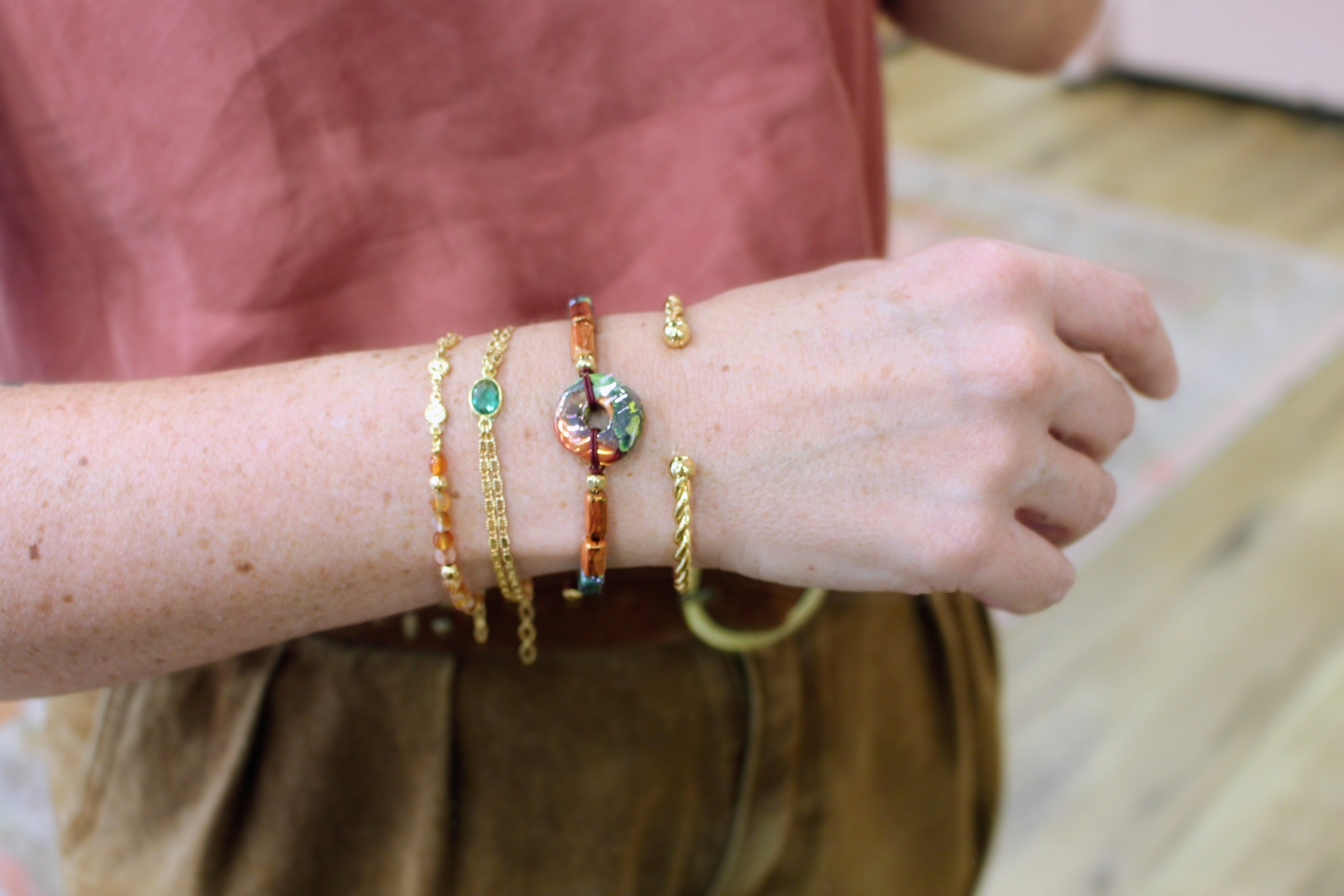Bracelet ORIGINE HELLENIQUE terre fauve rouille et vert
