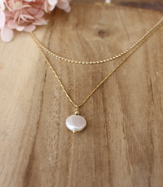 double rang pour collier de mariée, en laiton doré et perle d'eau douce