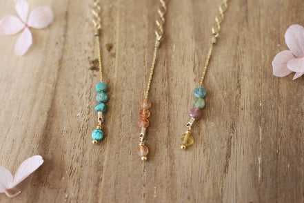 chaines de réglage en laiton doré et pierres naturelles, collection Roméo, collier pour femme