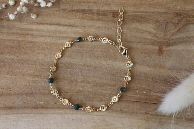 bracelet pour femme en laiton doré à l'or 24 carats et ornés de perles en séraphanite