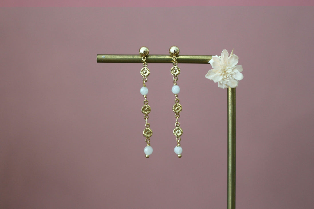 boucles d'oreilles pour femme en laiton doré et perles d'aigue marine